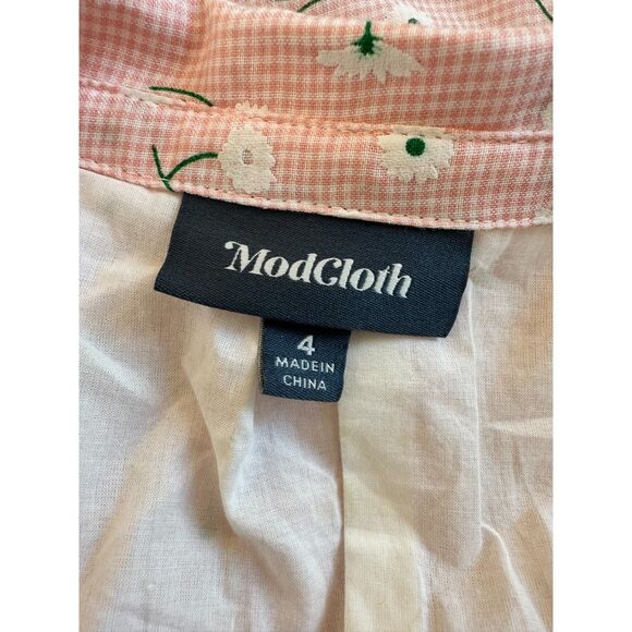 Modcloth Daytime Dynamo Pink Floral Daisy Shirt Dress Casual Gingham Sundress 4 - Picture 5 of 13
